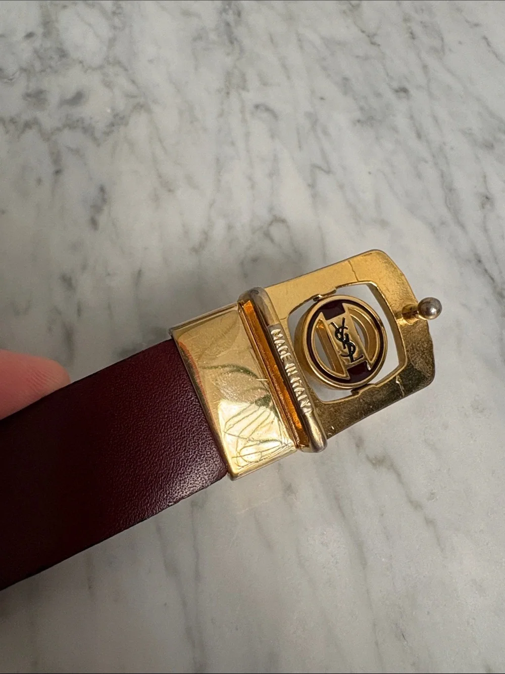 Yves Saint Laurent Metal Spining YSL Logo Reversible Belt